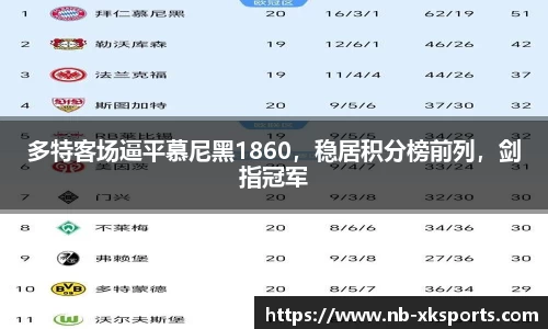 多特客场逼平慕尼黑1860，稳居积分榜前列，剑指冠军